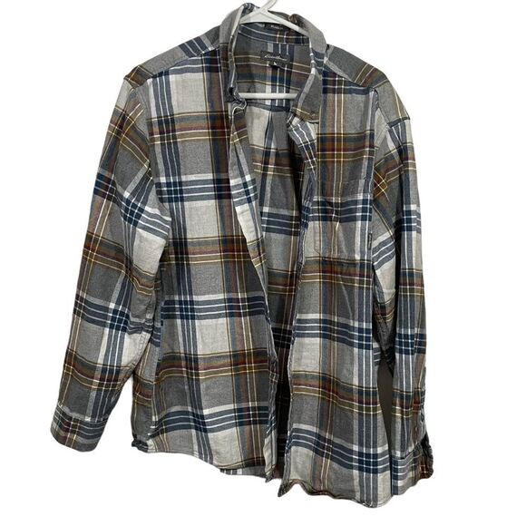 Eddie Bauer 100% Cotton Grey & Blue Plaid Casual Button Down Shirt - Picture 1 of 5